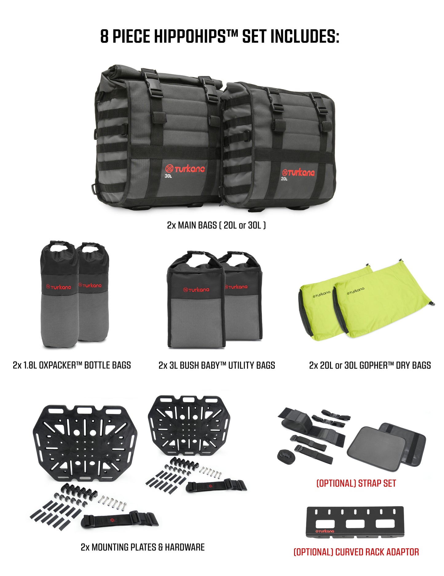Turkana 8 Piece ADV Soft Luggage Set - HippoHips™ Hybrid PLATE