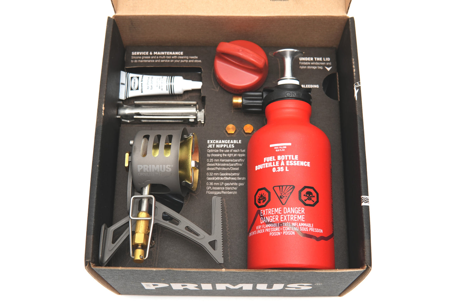 Primus OmniLite Ti w/ 0.35L Fuel Bottle / Pouch Kit - Titanium Stove