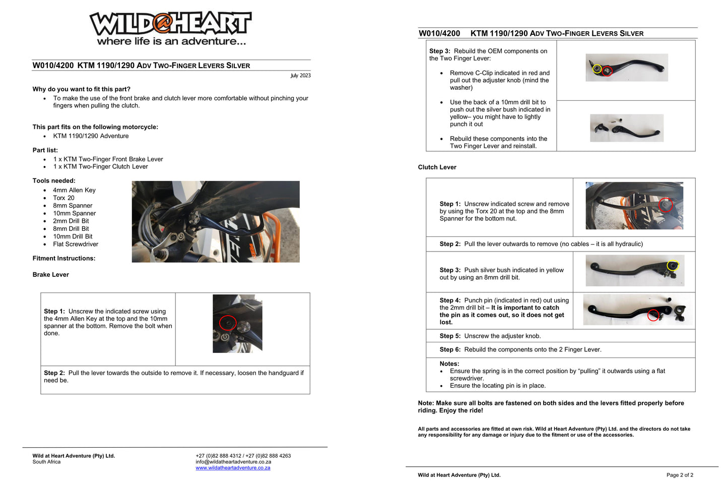 Short Levers by Wild-At-Heart - KTM 1190/1290 ADV/R up to 2020