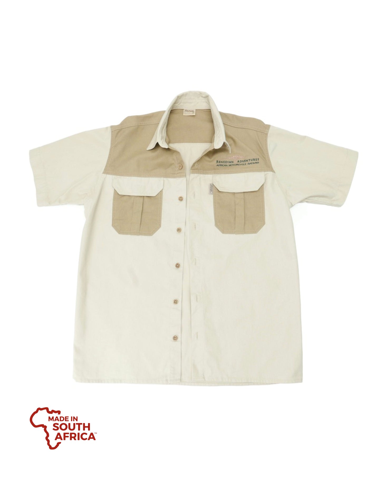 Dirt Road™ - Men’s Short Sleeve Shirt / Button with Renedian Logo (Beige/Brown)