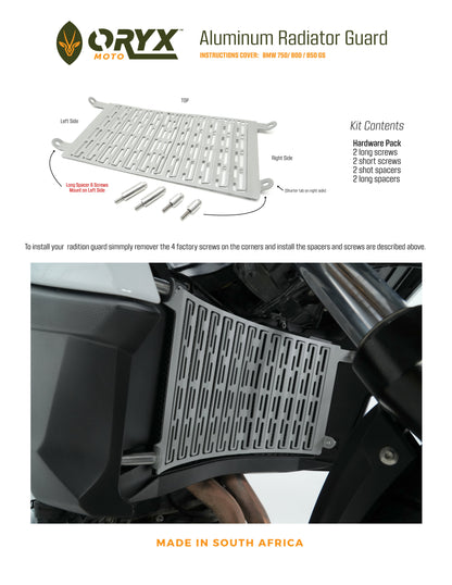 Radiator Guard - Aluminum BMW F850GS & ADV / F750GS / 2024+ F800GS