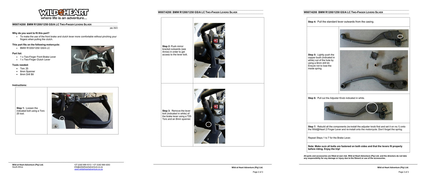 Short Levers by Wild-At-Heart - BMW 1200GS/A Water-Cooled & 1250GS/A