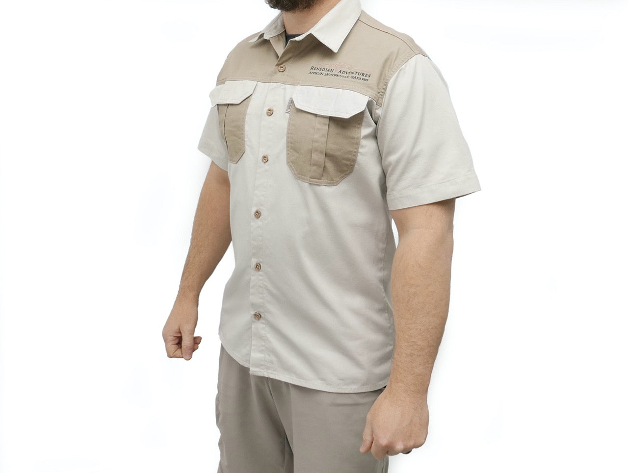 Dirt Road™ - Men’s Short Sleeve Shirt / Button with Renedian Logo (Beige/Brown)