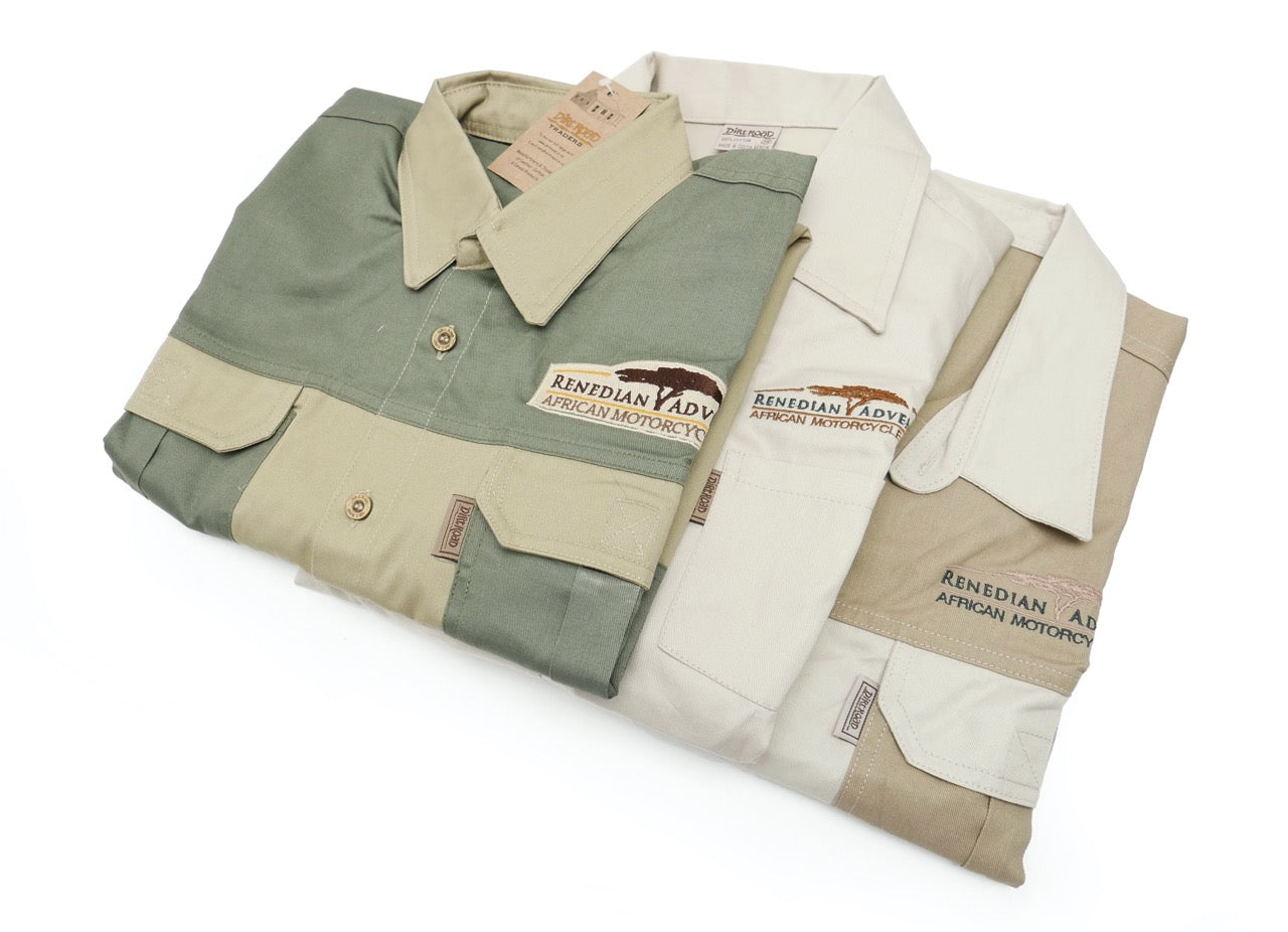 Dirt Road™ - Men’s Short Sleeve Shirt / Button with Renedian Logo (Beige/Brown)