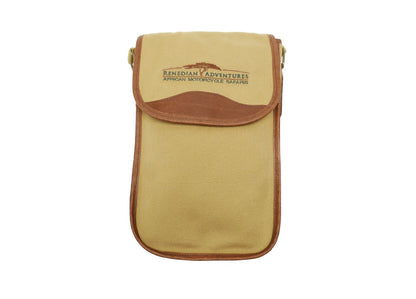 Dirt Road™ Shoulder Bag - Beige Canvas & Leather with Renedian Logo - 12”x 8”x 3”